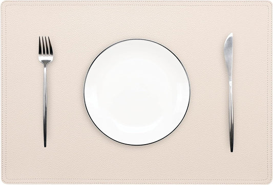 Set of 8 Faux Leather Placemats, PU Table Mats, Waterproof, Stain Resistant, Heat Resistant, Non-Slip Easy to Clean for Kitchen Dining Table,Conference Table, Beige