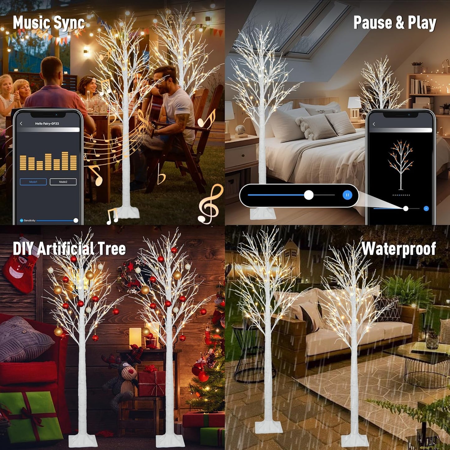 Smart Lighted Birch Twig Tree with Fairy Lights, APP Conrol, 6FT 120 Warm White LEDs, 18 Modes, Dimmable, Schedule, Music Sync Waterproof for Indoor Outdoor Home Christmas Holiday Decor, 2pack