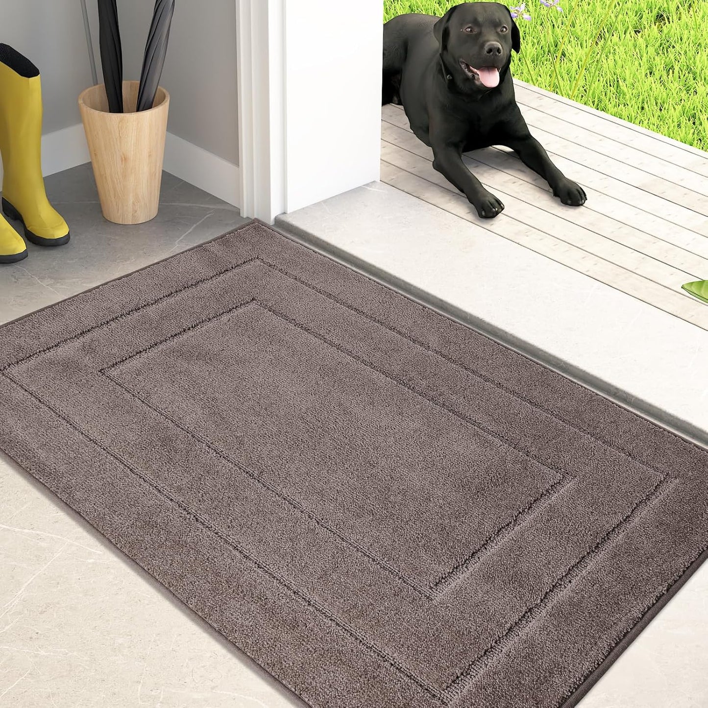 PURRUGS Dirt Trapping Door Mat 24" x 35.5", Non-Slip/Skid Machine Washable Entryway Rug, Dog Doormat, Super Absorbent Welcome Mat for Muddy Wet Shoes and Paws, Grayish Brown