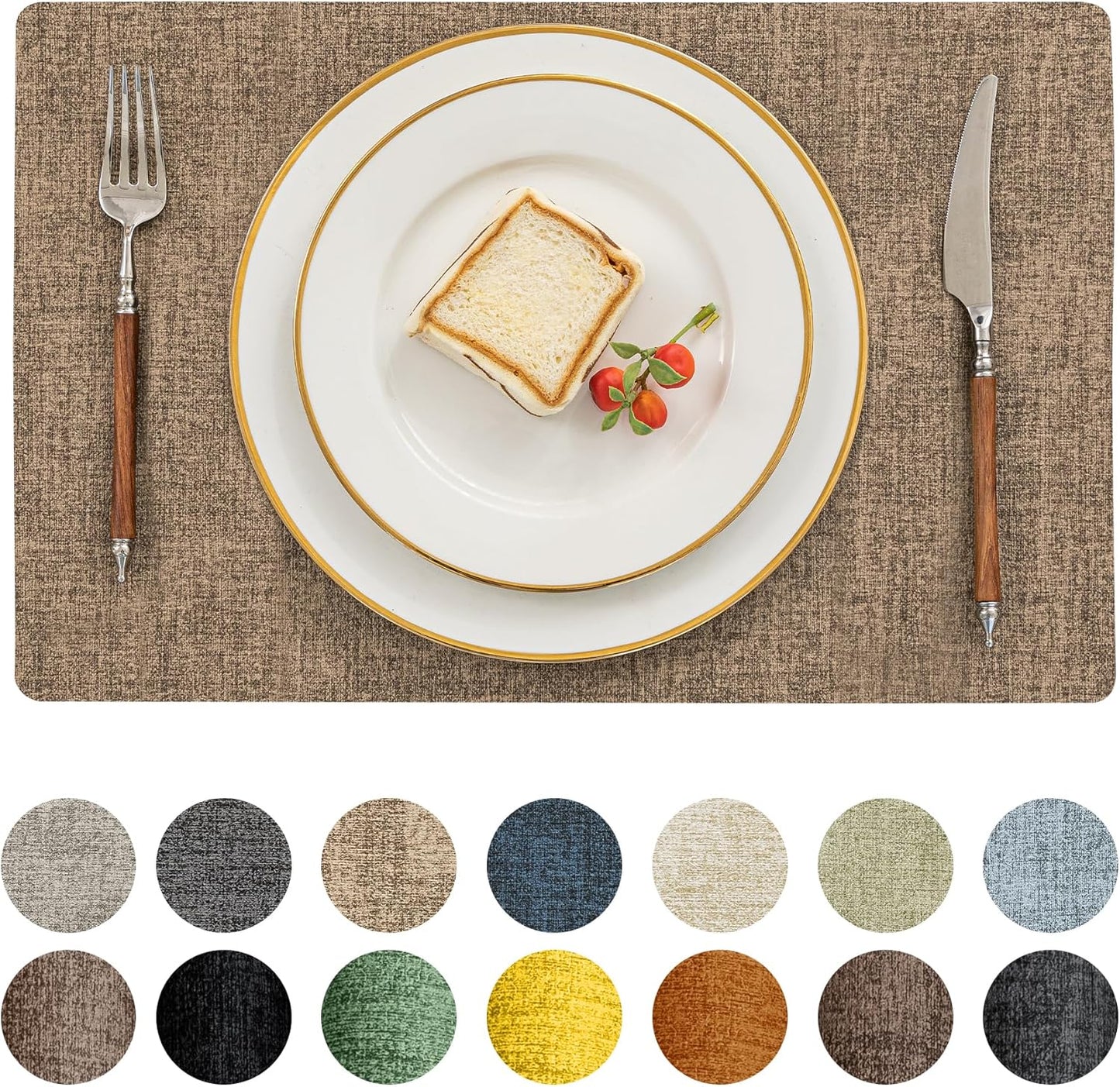 Romanstile Vinyl Placemats Set of 8-12 X 18 Inch - Heat Resistant Place Mats 100% Waterproof Oilproof Wipeable Reversible Faux Leather Table Mats for Kitchen/Dining/Party/Outdoor, Coffee