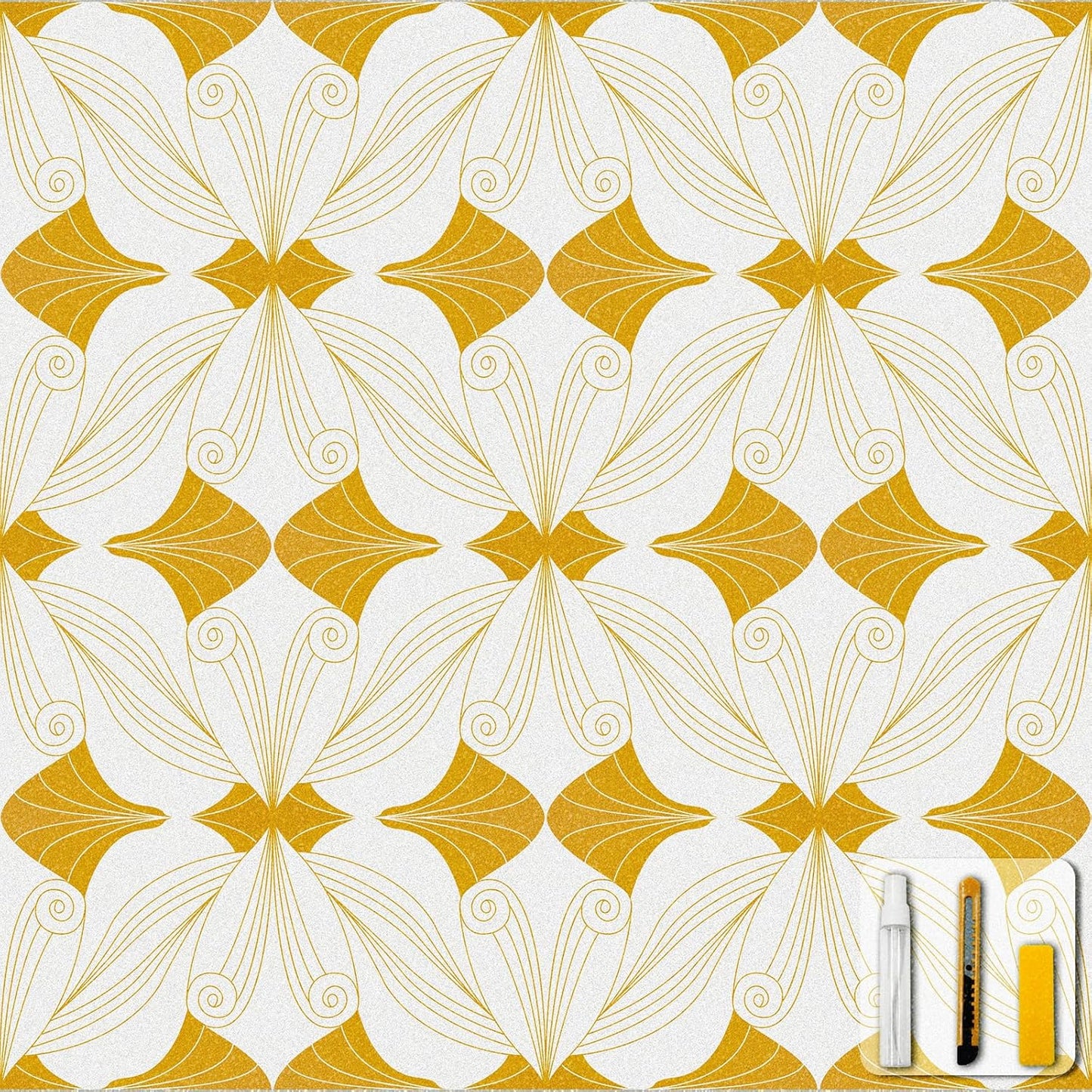 Window Privacy Film Stained Glass Decorative Static Clings Frosted Window Tint for Home Room Decor Bathroom Door Car Stickers with Glittering Effect, Removable(Golden Geometry)