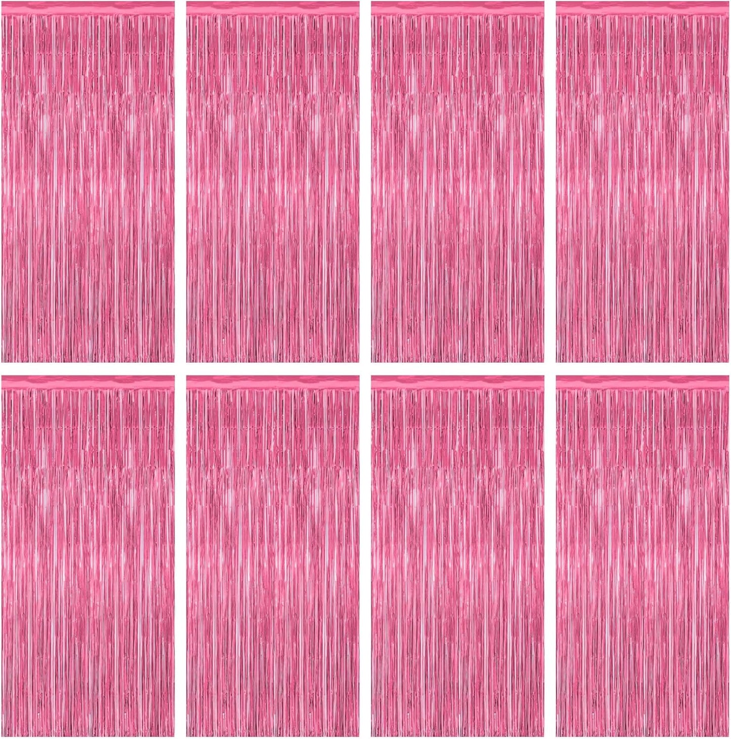 8 Pack Pink Backdrop, 3.28 FT x 7.05 FT Pink Birthday Decorations, Metallic Pink Backdrop for Photoshoot Foil Curtains Party Streamer, Bachelorette Decorations Birthday Photo Booth Props