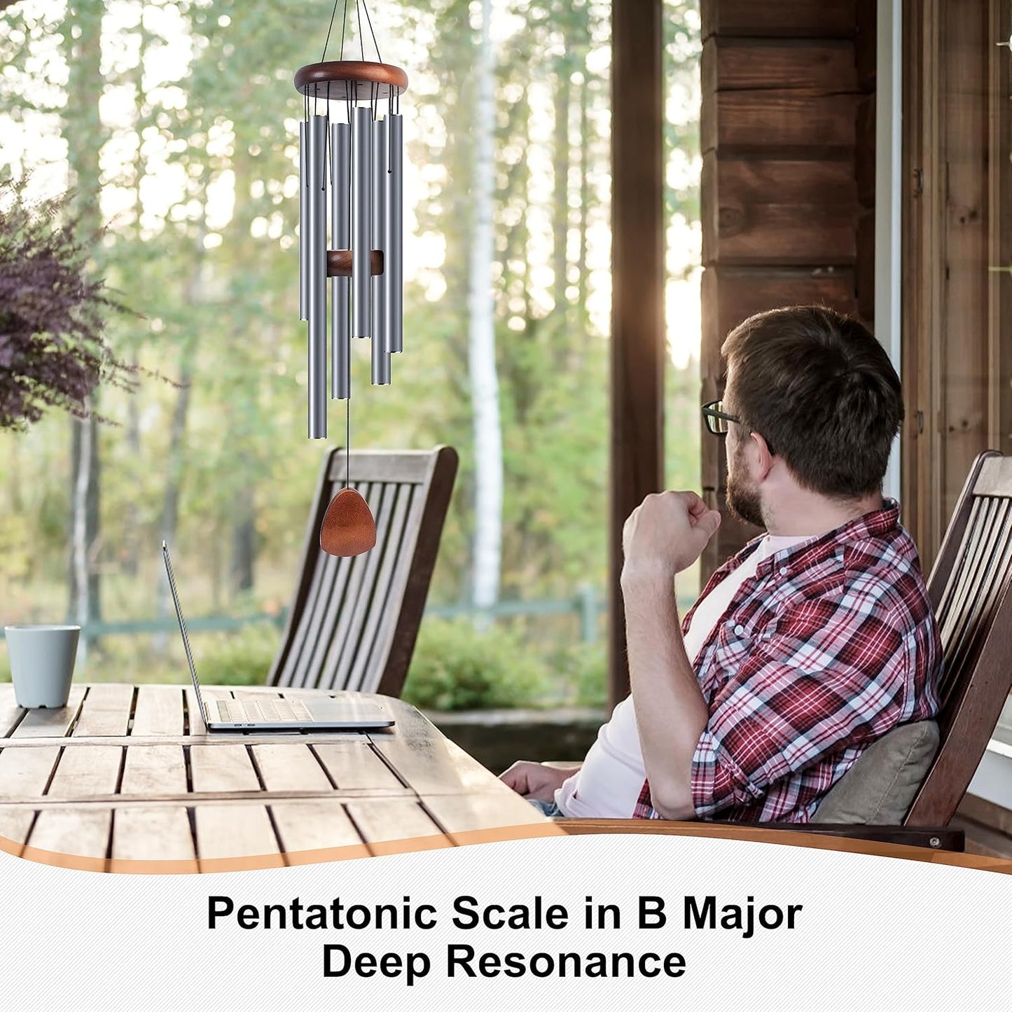 Large Aluminium Wind Chimes 37 Inches to Create a Zen Atmosphere Suitable for Outdoor, Garden, Patio Decoration. Classic Wind Chimes with Wind Catcher Suitable as A Gift for Unisex(Blue Grey)