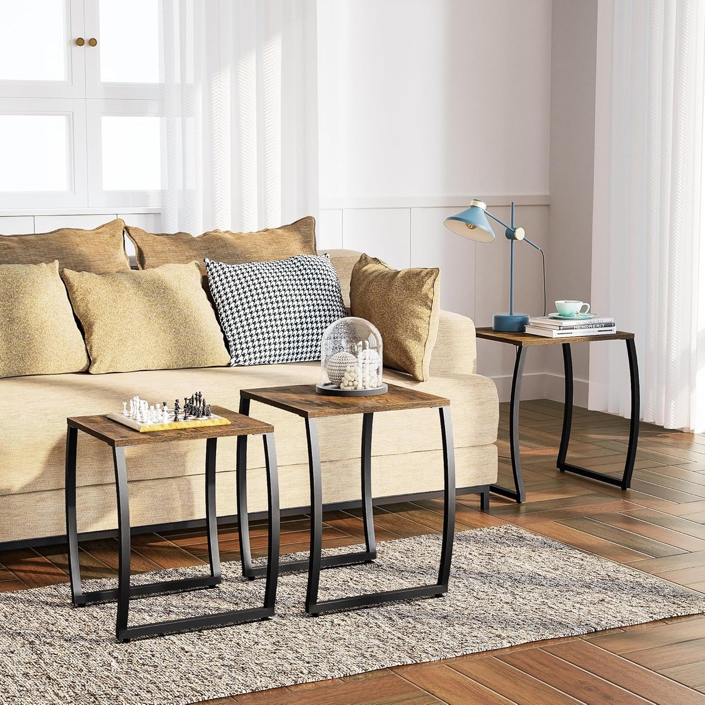 SRIWATANA Nesting Tables, Vintage Side End Tables Living Room, Coffee Snack Table Set of 3