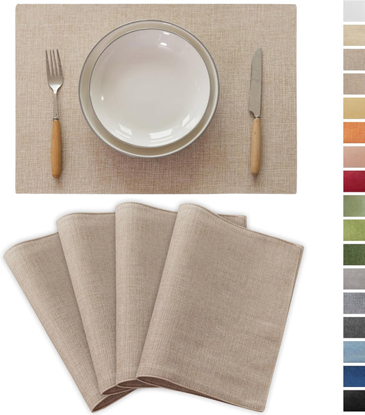 Demetex Linen Placemats Set of 4 Heat Resistant Cloth Placemats Table Place Mats Burlap Plate Mats for Dining Kitchen Banquet, Light Linen