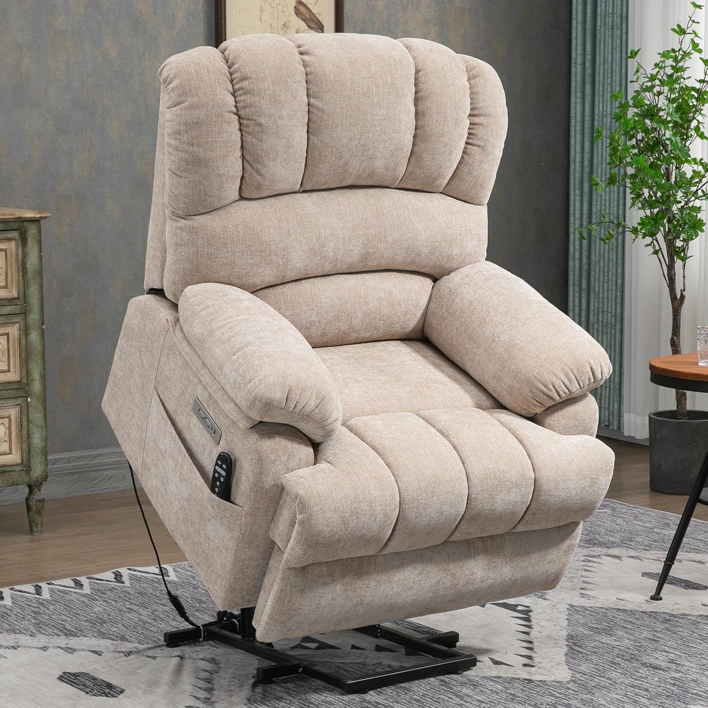 Large Power Lift Recliner Chair with Massage and Heat for Elderly, Ergonomic Backrest, Infinite Adjust, 2 Side Pockets,USB and Type-C Ports, Chenille Beige