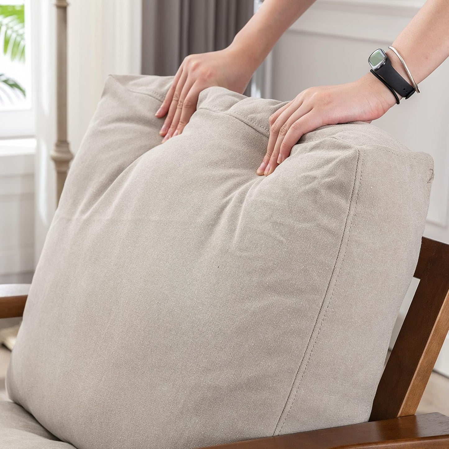 chairus Mid Century Accent Armchair Modern Upholstered Lounge Chair Compfy Leisure Arm Chair for Living Room Fireplace/Bedroom/Reception/Dorms, Denim Fabric Beige