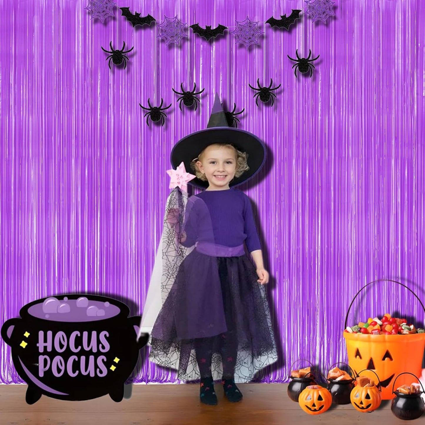 BRAVESHINE Tinsel Photo Backdrop Curtains - 2Pcs 3.2x8.2ft Pastel Purple Foil Fringe Streamer Curtain for Halloween/Easter Birthdays Bachelorette Valentines Mermaid Butterfly Party Decorations