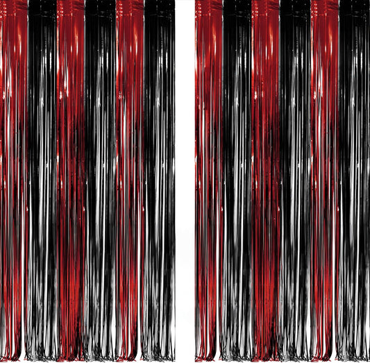 Black Red Party Streamers Backdrop - GREATRIL Foil Fringe Tinsel for Stranger/Friday Party/Halloween Party Decorations - 3.2ft X 8.2ft - 2 Packs
