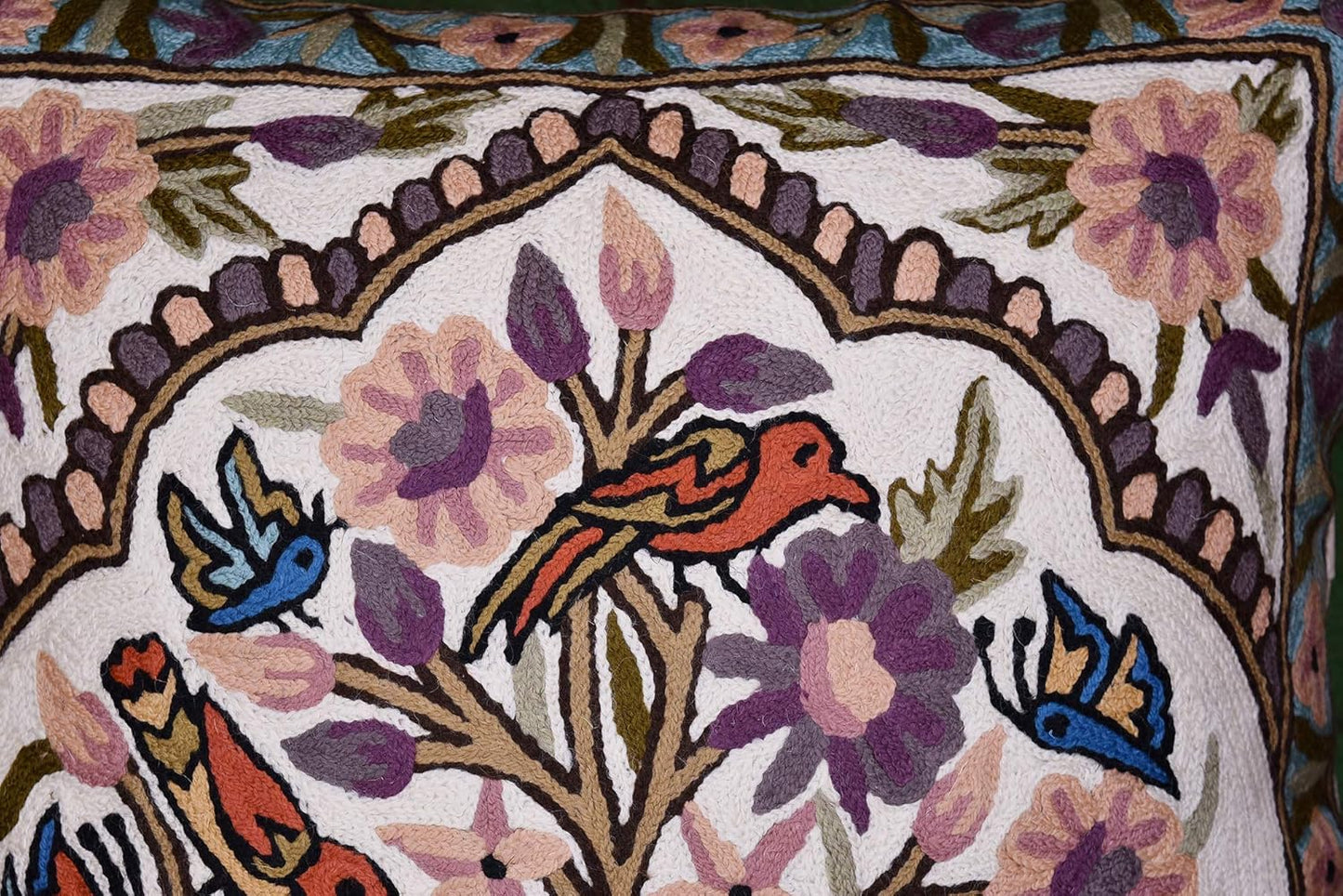 Tree of Life Pillow Cover Lavender Floral Pillowcase Botanical Flower Pillows Plants Farmhouse Traditional Chair Cushions Needlepoint Hand Embroidered Wool Size - 18x18