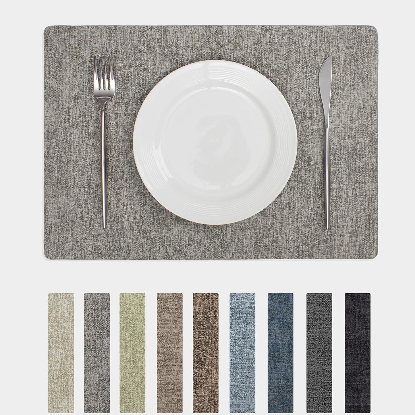 Chrysameld Vinyl Placemats Set of 4 - Faux Leather 100% Waterproof Oil-Proof Wipeable PU Place Mats, Heat Resistant Anti Slip Reversible Table Mats for Indoor & Outdoor Use,(17×12Inch, Light Grey)