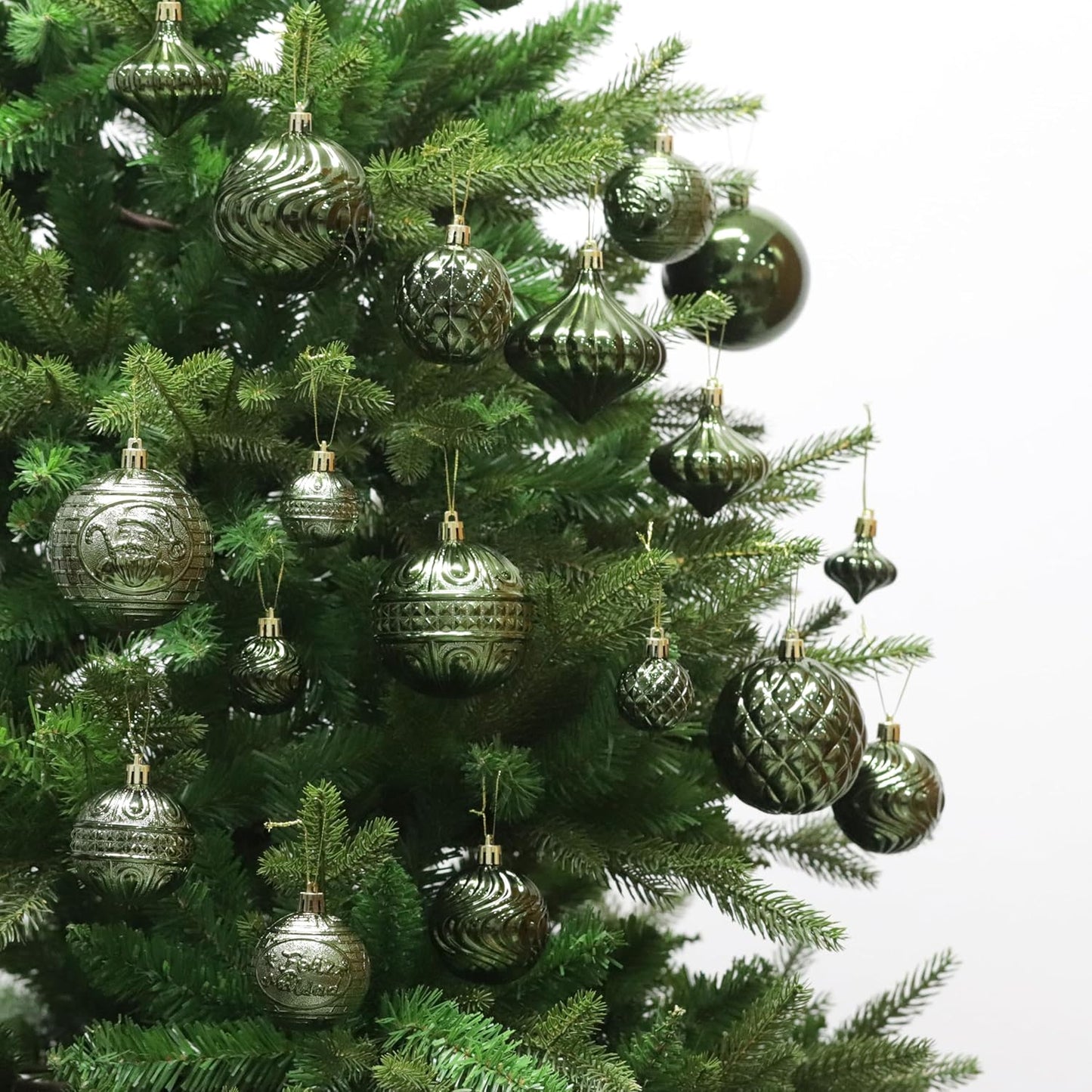 Christmas Ornaments Set with 36pcs Shatterproof Christmas Tree Decorations Multi-Size Christmas Ball Ornaments with 7 Styles Dark Green