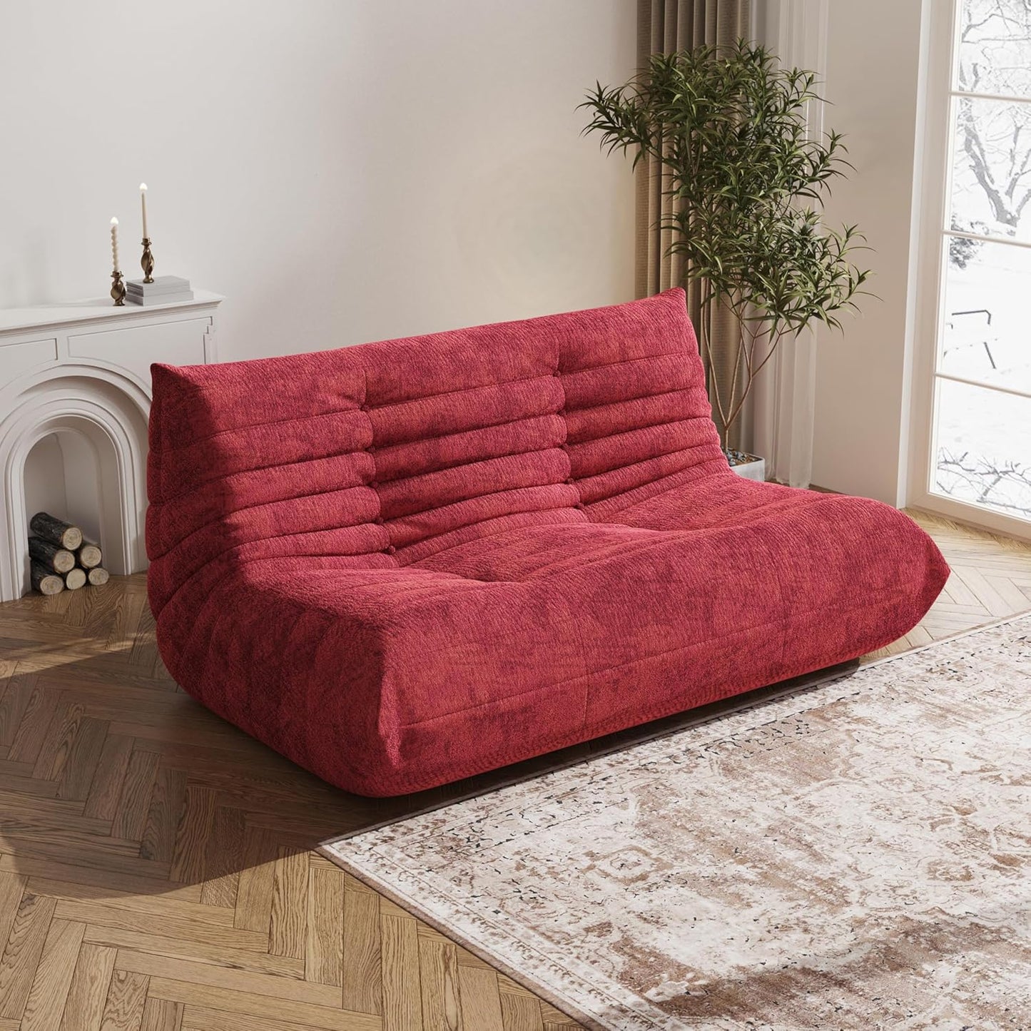 Bean Bag Chair, Loveseat Fireside Chair Bean Bag Sofa Large Bean Bag Chair for Adults, 2 Seater Bean Bag Chairs for Teens with High Density Comfortable Foam, Bean Bag for Living Room (Red)
