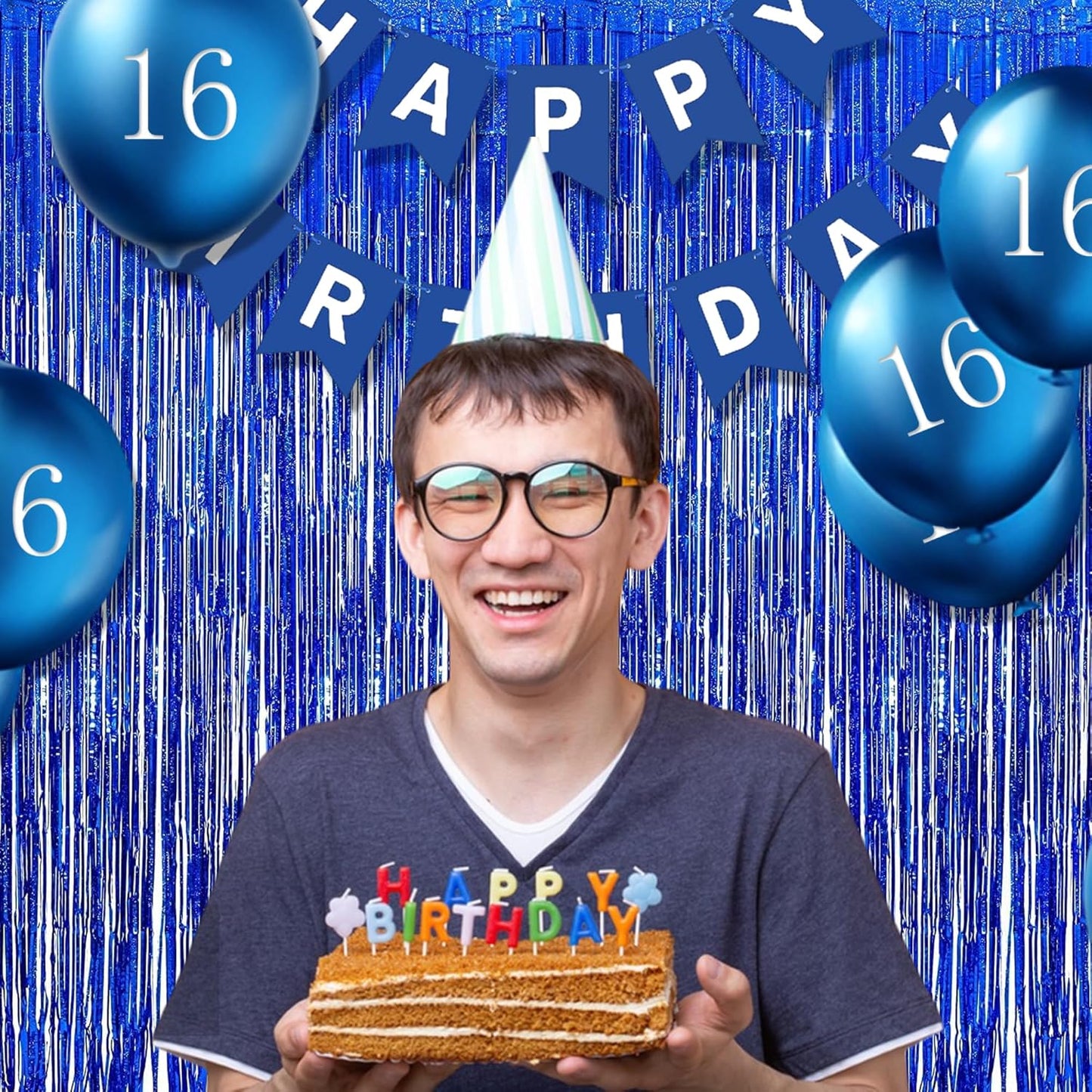 BRAVESHINE Blue Tinsel Foil Fringe Curtains - 2Pcs 3.2x8.2 ft Metallic Holidays Photo Backdrop for Boys Men Birthdays Homecoming Bachelor Bachelorette Engagement Sea Theme Ramadan Party Decorations