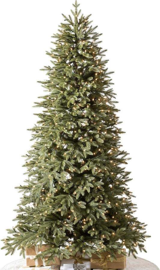 Balsam Hill 7.5ft Pre-Lit Stratford Spruce - Slim Artificial Christmas Tree with 600 Clear Incandescent Lights, True Needle Foliage, Easy Plug Technology & Premium Stand for Small Spaces
