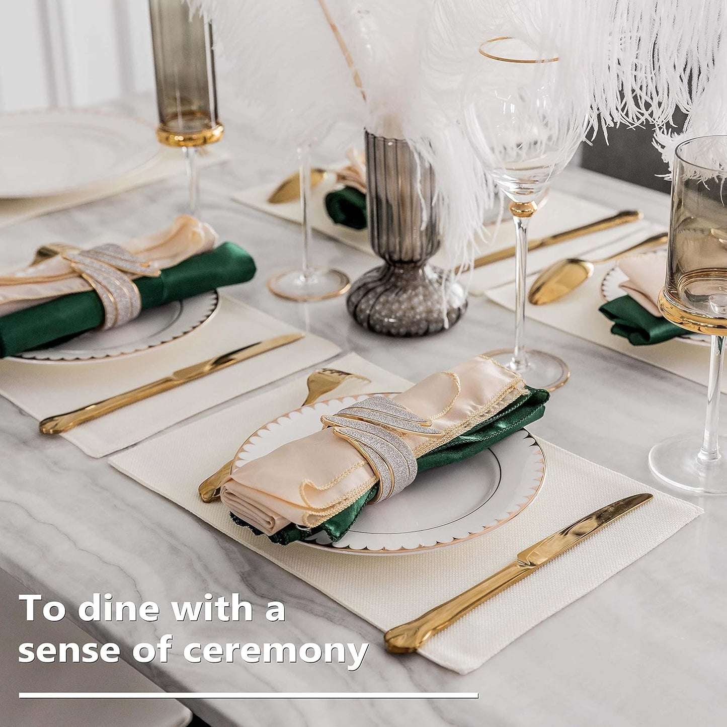 Home Brilliant Placemats Set of 8 Dining Table Placemat Washable Place Mats, 13 x 19 inches, Cream