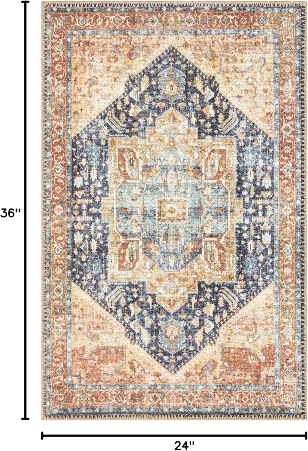 Keen Home Design 2x3 Rug - Machine Washable Entry Rug with Non-Slip Backing, Ideal for Enteryway, Kitchen, Bathroom, Laundry Room - Vintage, Easy Clean, Durable, Low Pile Rug - (2' x 3')