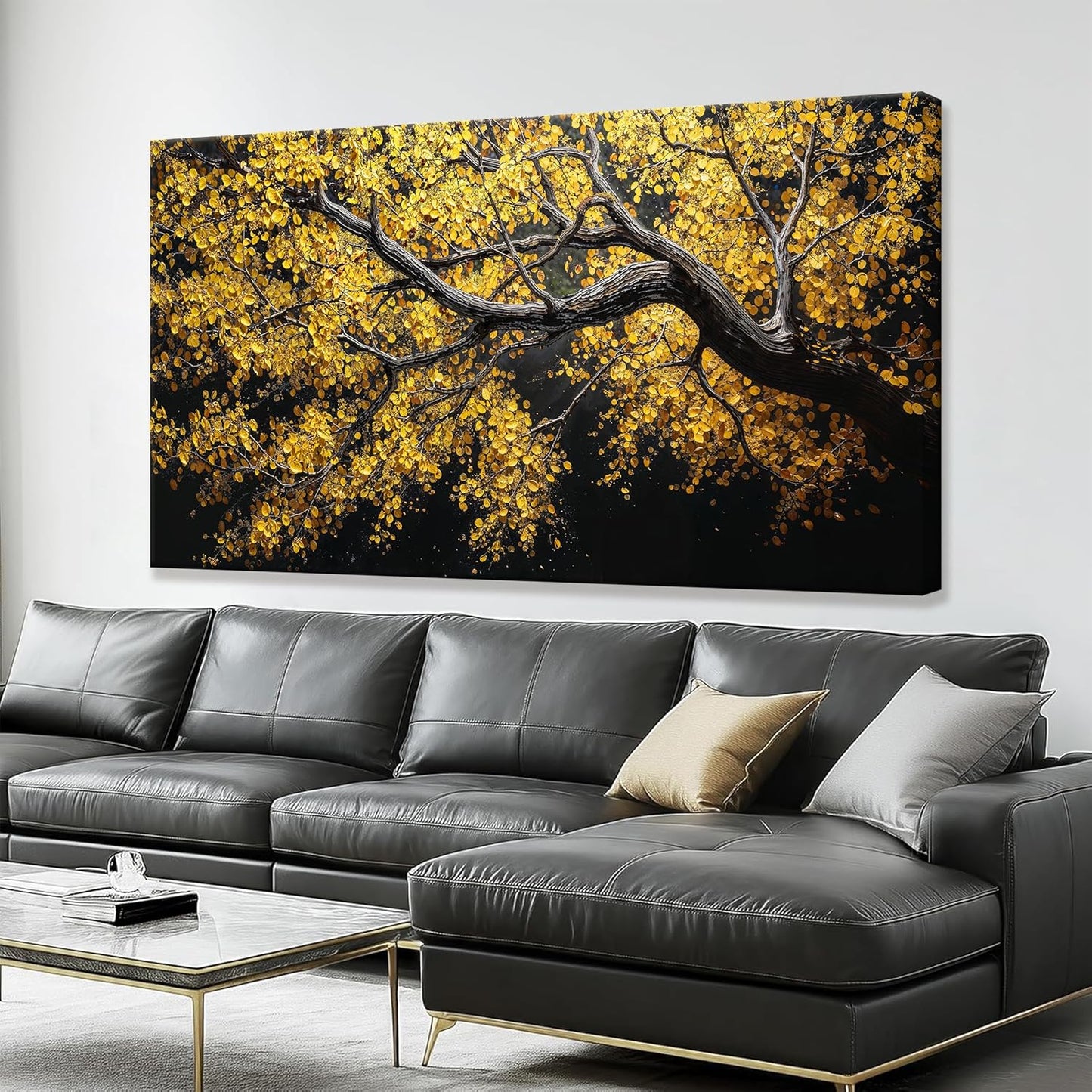 TAIJXAGSG Large Canvas Wall Art Decor For Living Room Pictures Gold Tree Wall Art Decoration Abstract Tree Plants Artwork Wall Art Modern Painting Pictures For Bedroom Home Kitchen Office 29"X 58"