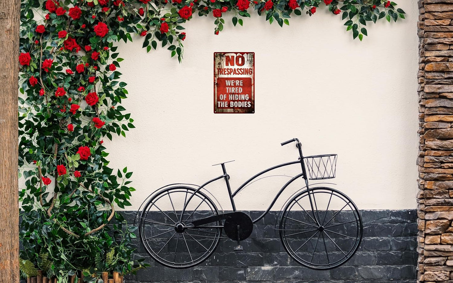 Vintage Tin Sign Retro Metal Funny No Trespassing Signs for Home Decor Stylish Wall Art Plaques Gift for Bathroom Kitchen and Gothic Wall Decor in Every Room 12x8 in