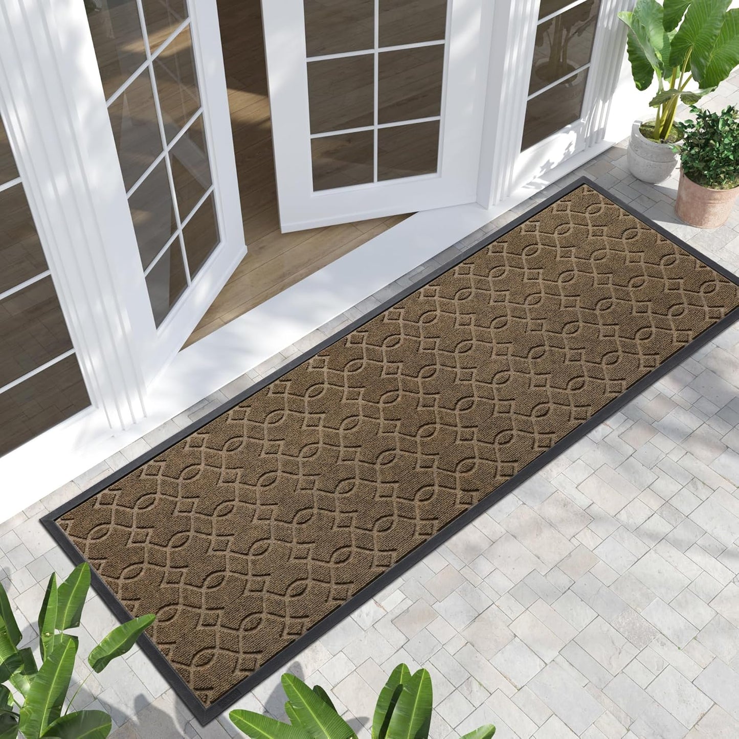 Yimobra Front Door Mat Outdoor Indoor 72x24, All-Season, All-Weather, Heavy Duty Welcome Door Mats Outside Entrance, Non Slip Porch Patio Entrance Mat, Brown