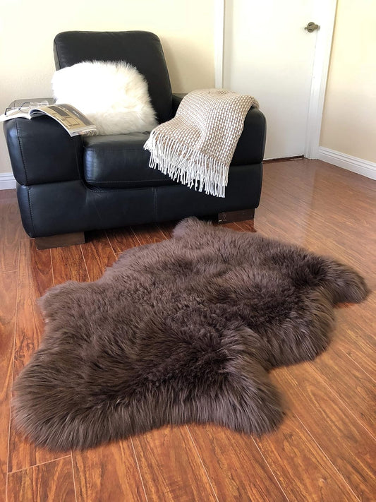 LAMBZY Faux Sheepskin Hypoallergenic Free Shape Silky Shag Rug, Luxury Shaggy Silky Plush Carpet for Bedrooms Rugs Living Room Kids Rooms Sofa Floor Rugs (Single 2'x3', 60x90cm Brown)