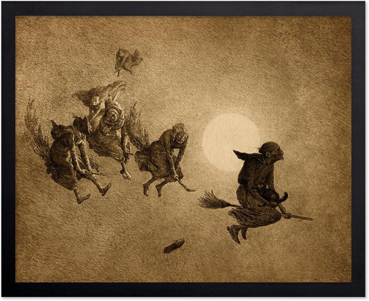 Poster Master Vintage William Holbrook Beard Poster - Retro Occult Print - Gift for Gothic, Horror Fan - The Witches Ride, Pagan, Goth, Magic - Wall Decor for Bedroom, Dorm, 16x20 Black Framed