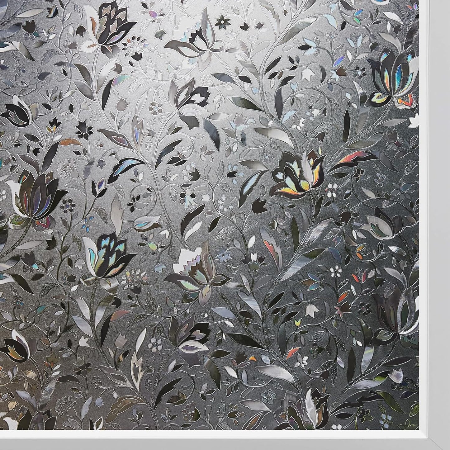 Kromapolis Window Film, Window Privacy Film Frosted, Vinyl Glass Covering, Stained Glass Decorative Film, Static Window Clings, Non-Adhesive (Grayish Black, 35.4 x 78.7 inch)