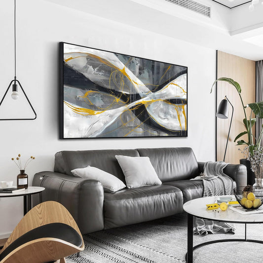 Ouzzlie Abstract Wall Art Grey Wall Decor for Living Room Large Canvas Art Picture Gold Artwork 29" x 59"