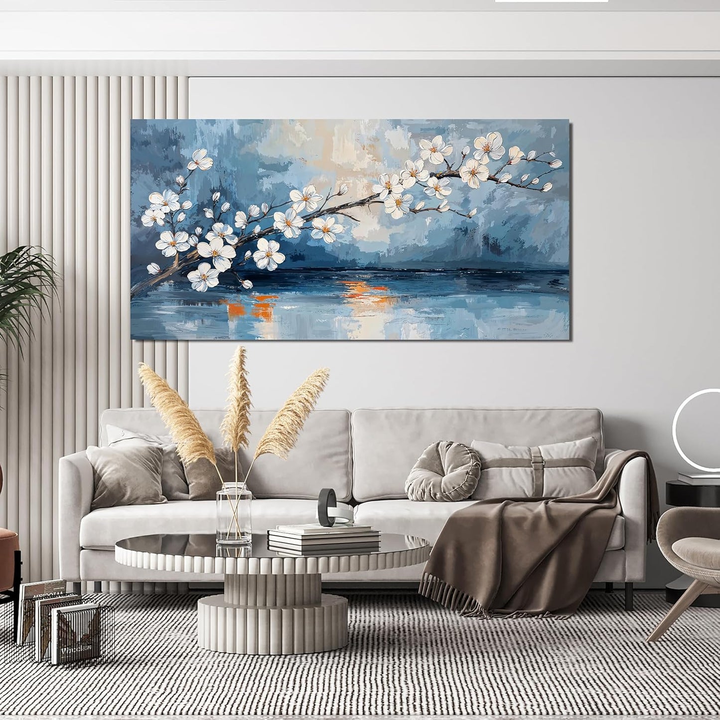 Canvas Wall Art Decor Large Vintage Coastal Wall Art Decorations White Flower Wall Art Prints Wall Art Pictures for Living Room Canvas Art Wall Decor Artwork for Walls Bedroom Office Decor 24" X 48"