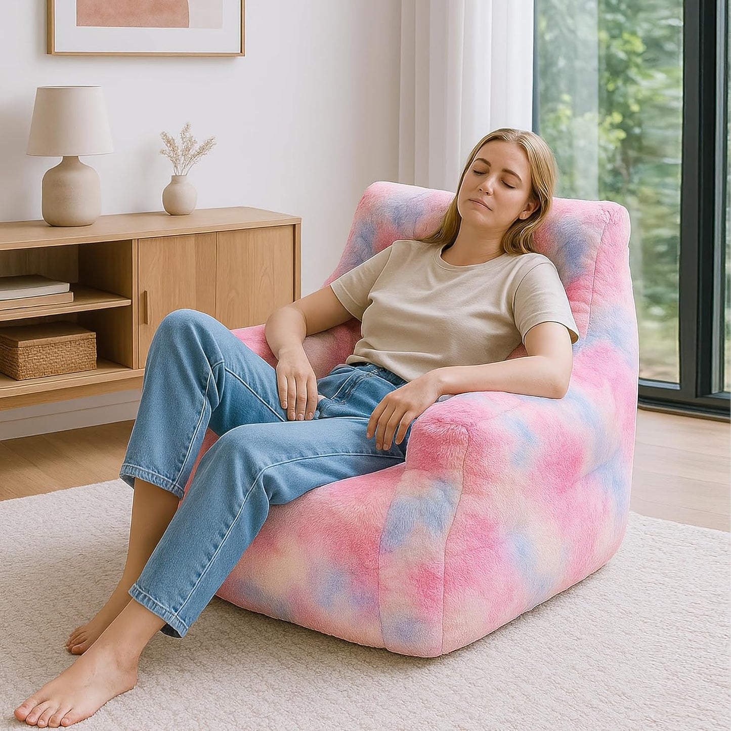 Bean Bag Chairs for Adults Ergonomic Support Reading Floor Sofa Chair with Filler Spacious (Colored, Standard)