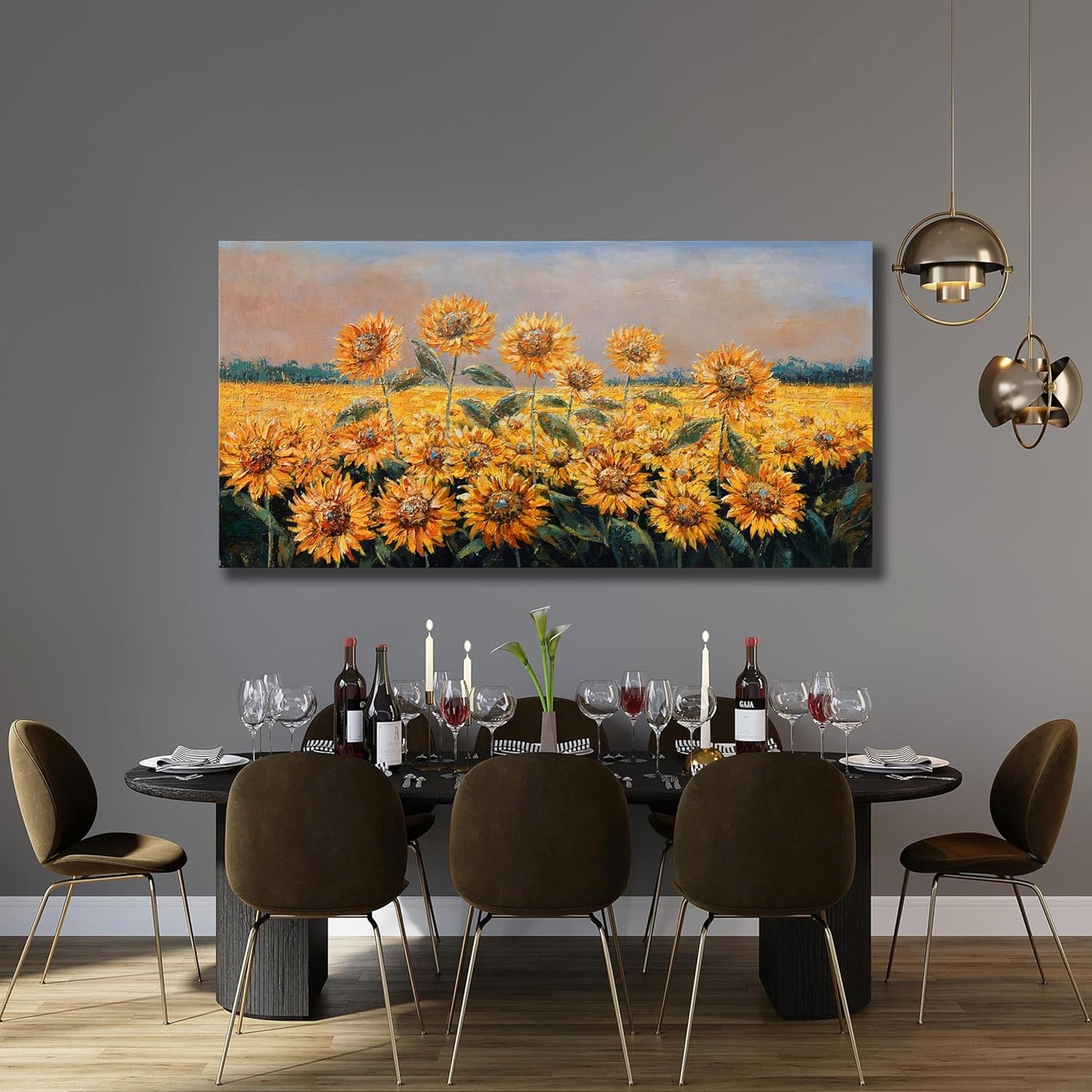 Yuaxker Flowers Canvas Wall Art Sunflower Flower Canvas Painting Yellow Aesthetic Wall Decor Artwork for Living Room Bedroom Dining Room Office Home Decor 20x40inch