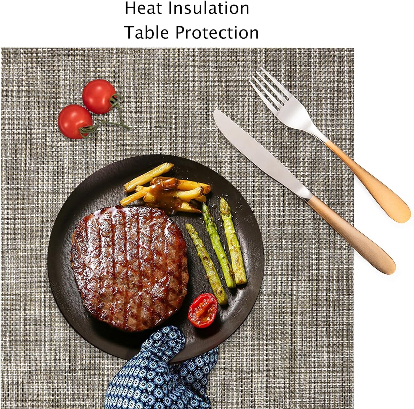 Myir JUN Placemats Set of 4, Vinyl Woven Placemats Place Mats Indoor Set of 4 Washable Table Mats Non-Slip Place mats for Dining Table (Caramel, Set of 4)