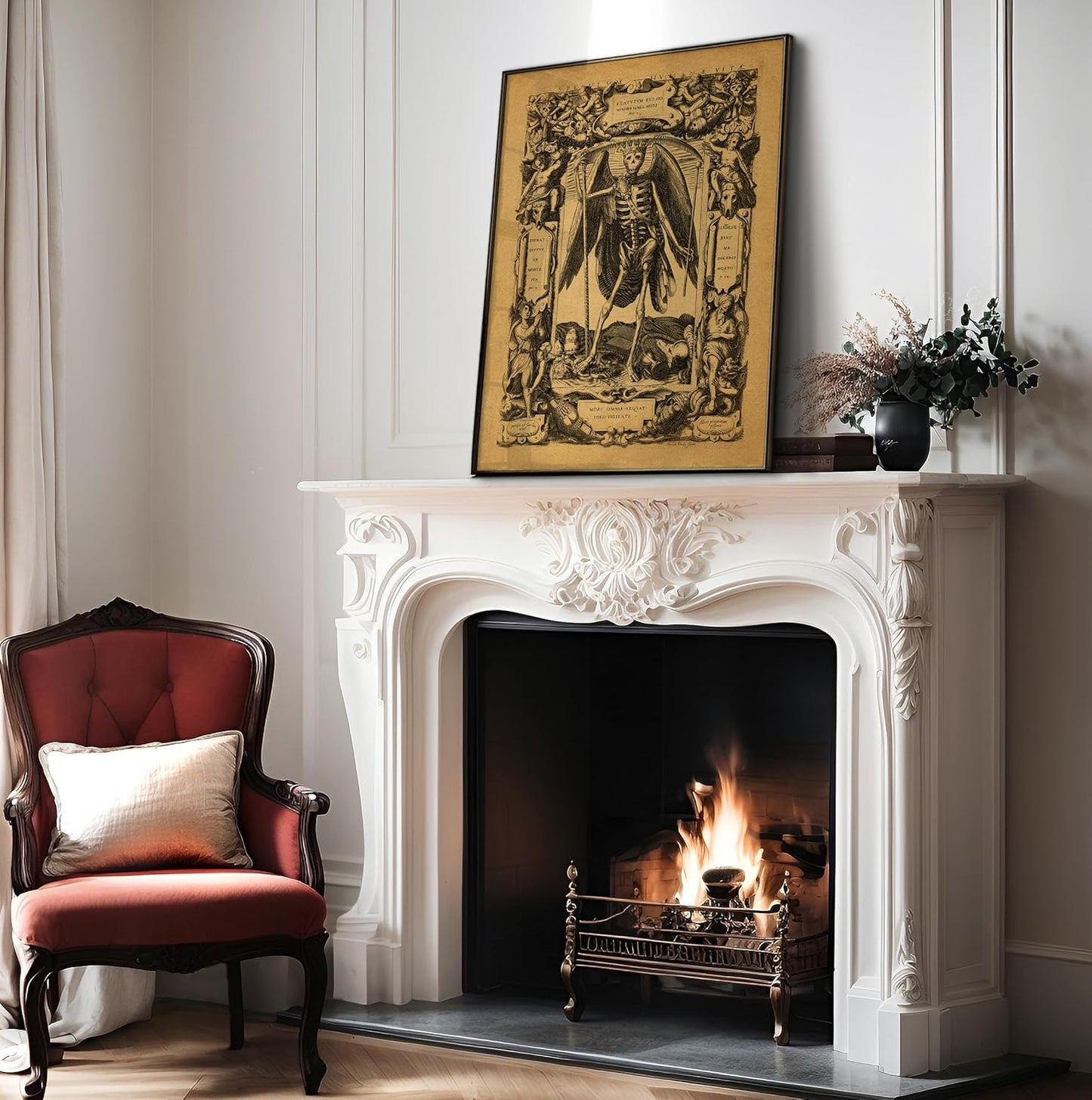 Poster Master Vintage Angel of Death Poster - Grim Reaper Print - Halloween Art - Mirror of Human Life Art - Gift for Men & Women - Gothic Decor for Living Room or Bedroom - 11x14 UNFRAMED Wall Art