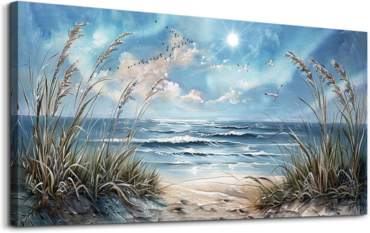 hyidecorart Wall Art For Living Room Wall Decor For Bedroom Bathroom Decoration Sunshine Ocean Scenery Painting Blue Sea Waves Wall Pictures Office Modern Canvas Prints Artwork Aesthetic Home Decor