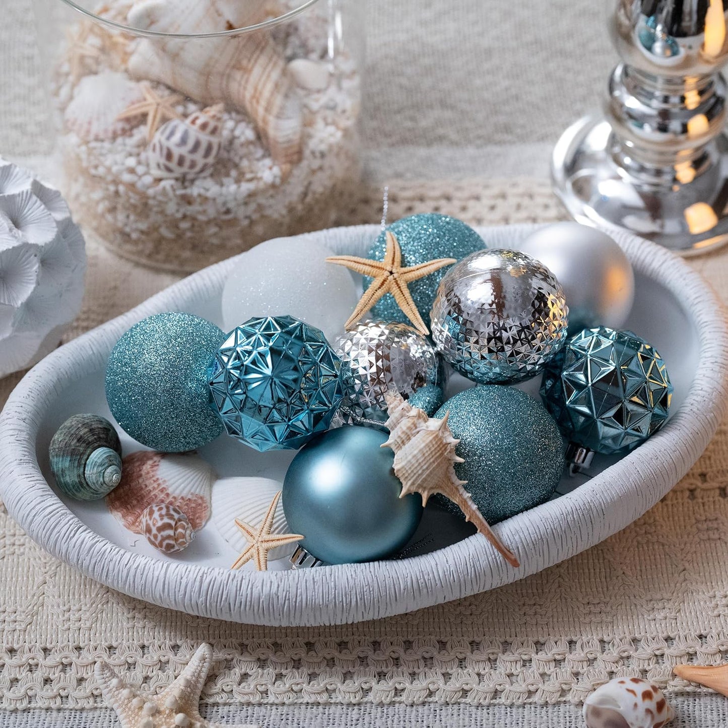 Valery Madelyn Christmas Tree Decorations Ornament Set for Fall Halloween, 50ct 2 Inches Light Blue Silver Shatterproof Christmas Ball Ornaments Hanging Xmas Holiday Party Decor