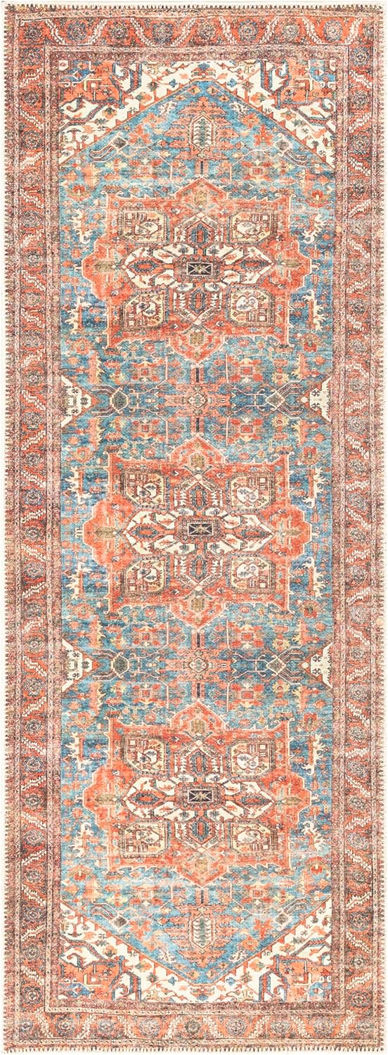 Keen Home Design 2x10 Rug - Machine Washable Runner with Non-Slip Backing, Ideal for Hallway, Entryway, Kitchen, Laundry Room - Vintage, Easy Clean, Durable, Low Pile Rug - (2'6" x 10')