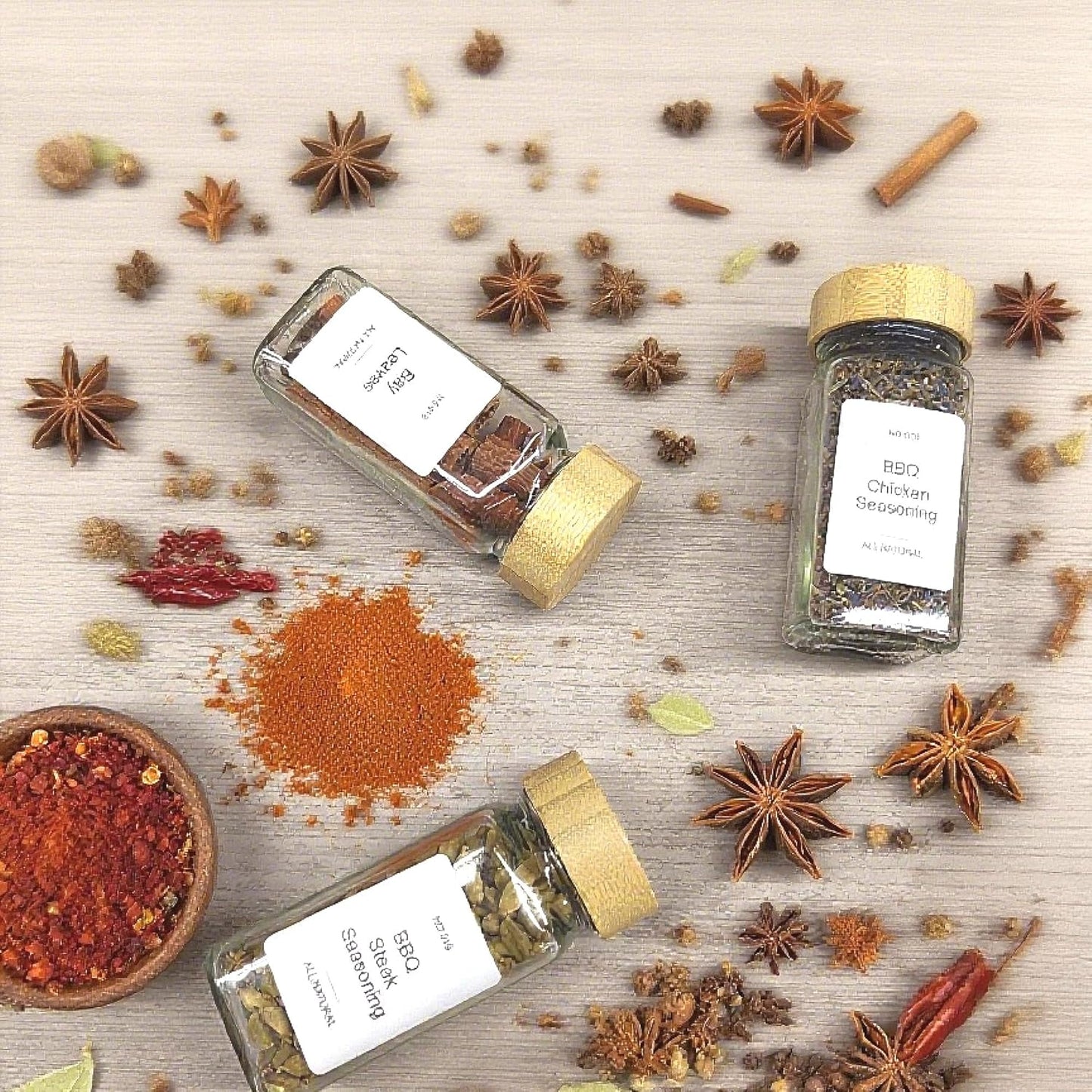 Spice Drawer Organizer with 24 Bamboo-lidded Spice Jars and 216 Labels,Non-slip Rubber, Bamboo 4 Tier Spice Racks Tray Seasoning Containers for Kitchen Drawers,Cabinets,13" Wide * 15.8" Deep