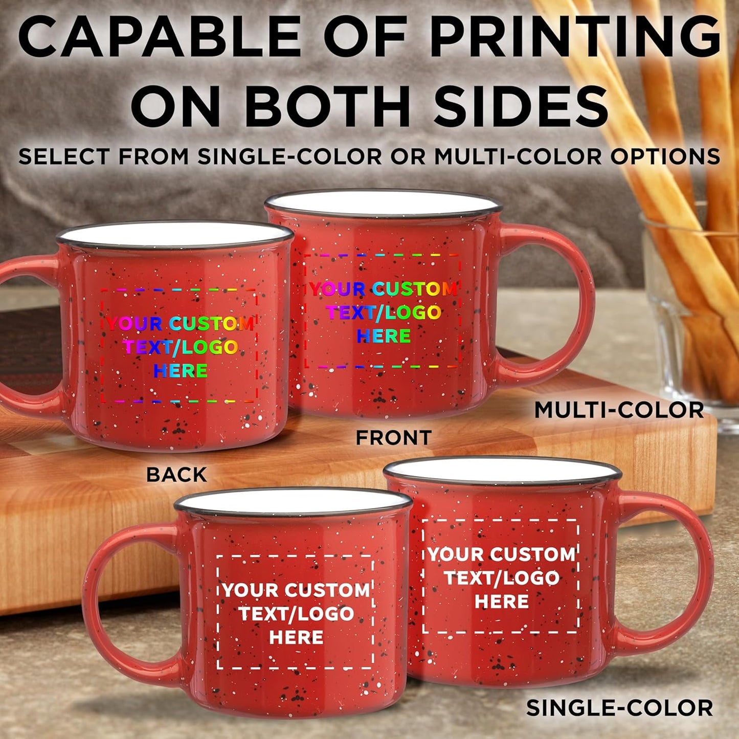 DISCOUNT PROMOS Custom Ceramic Campfire Coffee Mugs 13 oz. Set of 50, Personalized Bulk Pack - Perfect for Tea, Espresso, Cappuccino, Hot Cocoa - Red