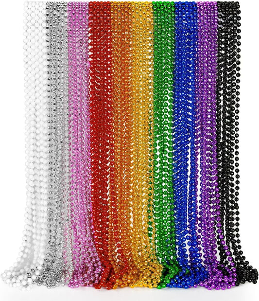 50PCS Mardi Gras Beads, Metallic 10 Kinds of Bead Necklace Party Favors, 33" Mardi Gras Necklace Stuff, Festival Parade Throw Accessories for Wedding Birthday Celebrations Decorations
