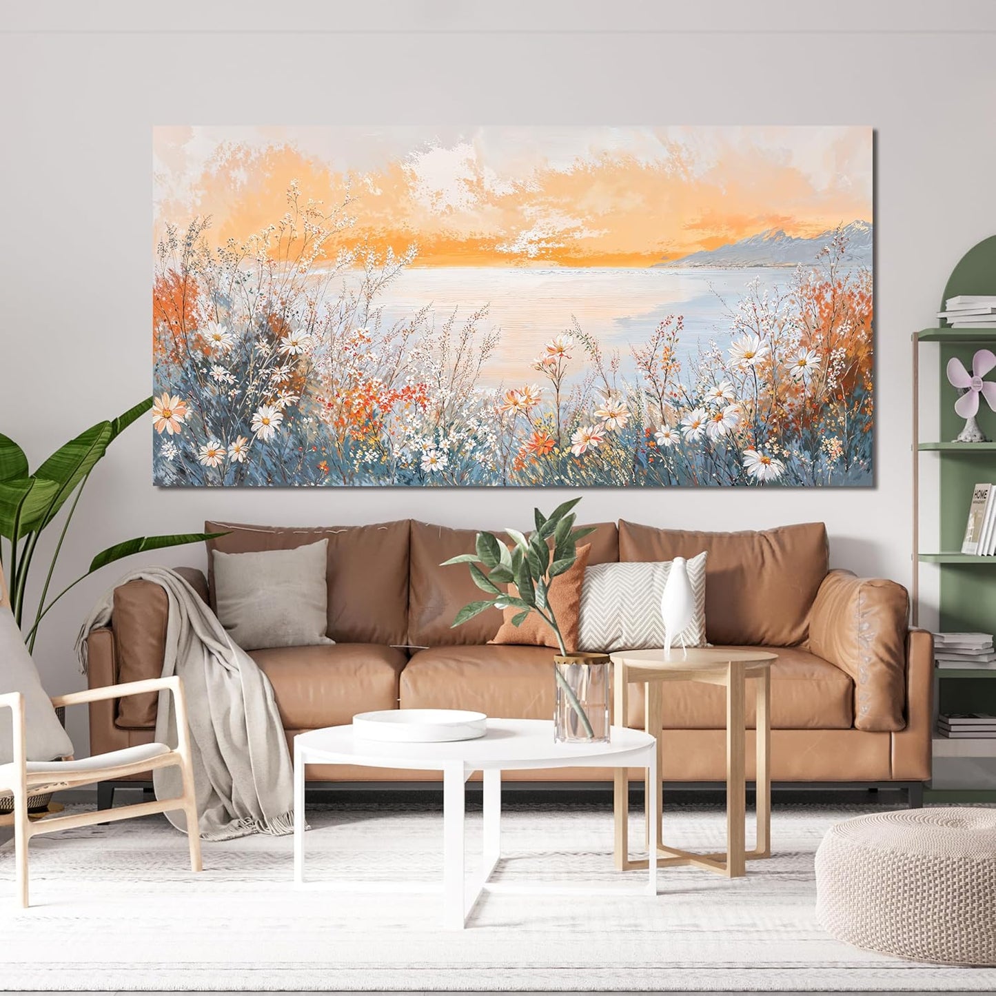 Canvas Wall Art Decor Wall Art Pictures for Living Room Artwork for Walls Large Coastal Beach Wall Art Prints Canvas Art Wall Decor Vintage Wildflower Wall Art Decorations Bedroom Home Decor 24"X48"