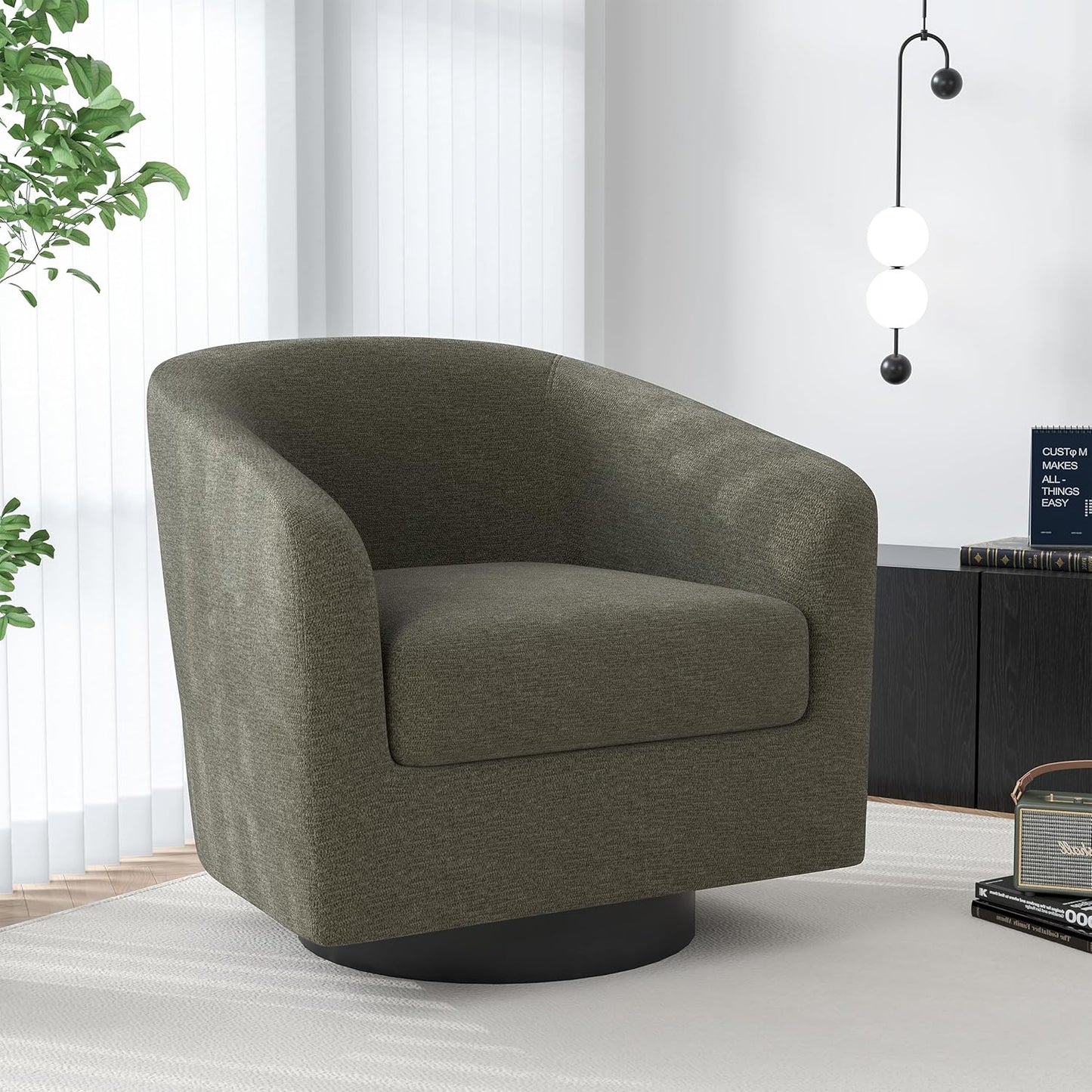 Swivel Barrel Accent Chair, Modern Round Chenille Fabric Arm Chair for Living Room, Bedroom, Comfy Club Reading Chairs for Adults（Chenille Fabric, Tan, Set of 1