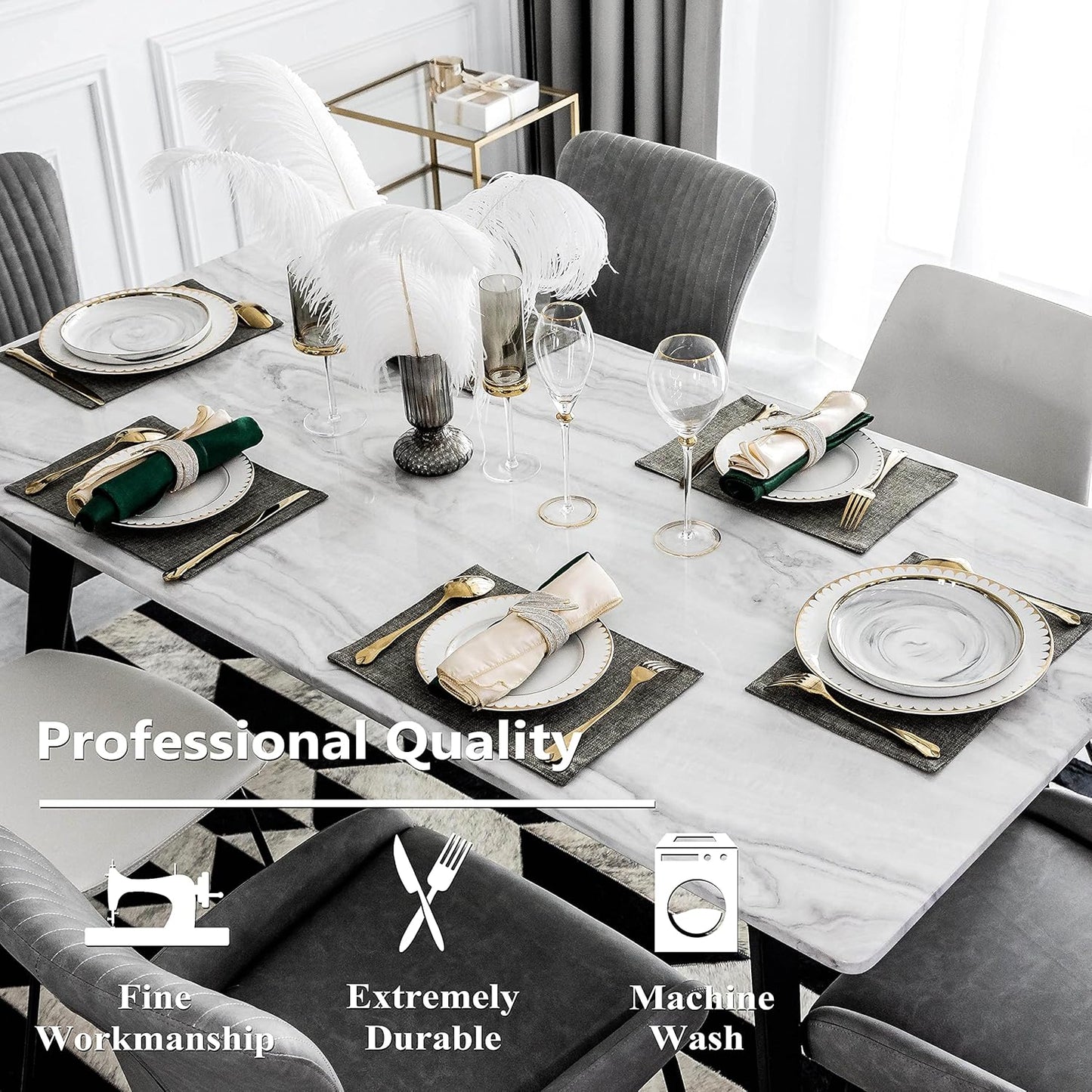 Home Brilliant Cloth Placemats Set of 6 Heat Resistant Dining Table Place Mats Kitchen Table Mats, 13x19 inches, Dark Grey