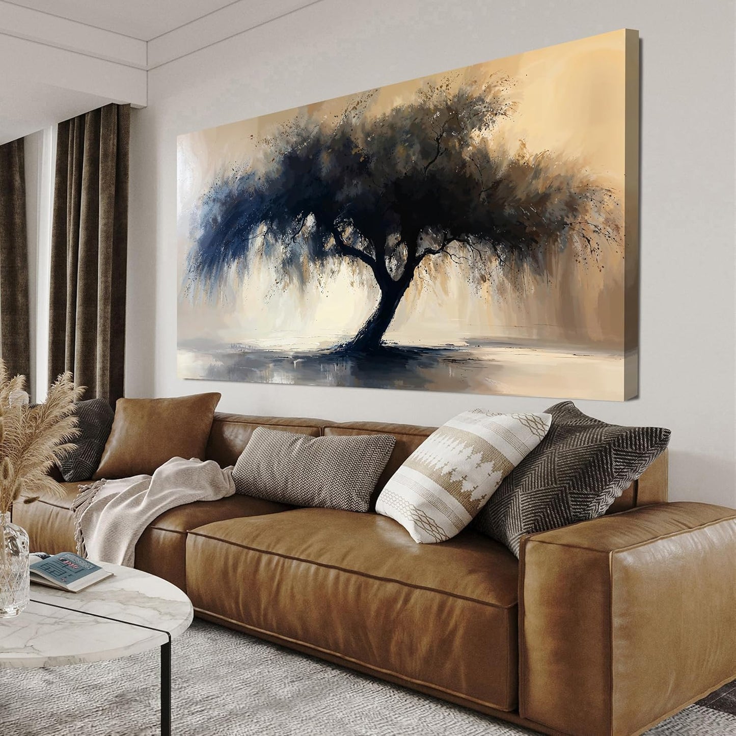 Abstract Wall Art Decor Modern Canvas Art Work For Wall Decorations Living Room Black Tree Of Life Wall Art Black Abstract Minimalist Wall Art Canvas Prints Art Work For Home Office Wall Decor 20" X 40"