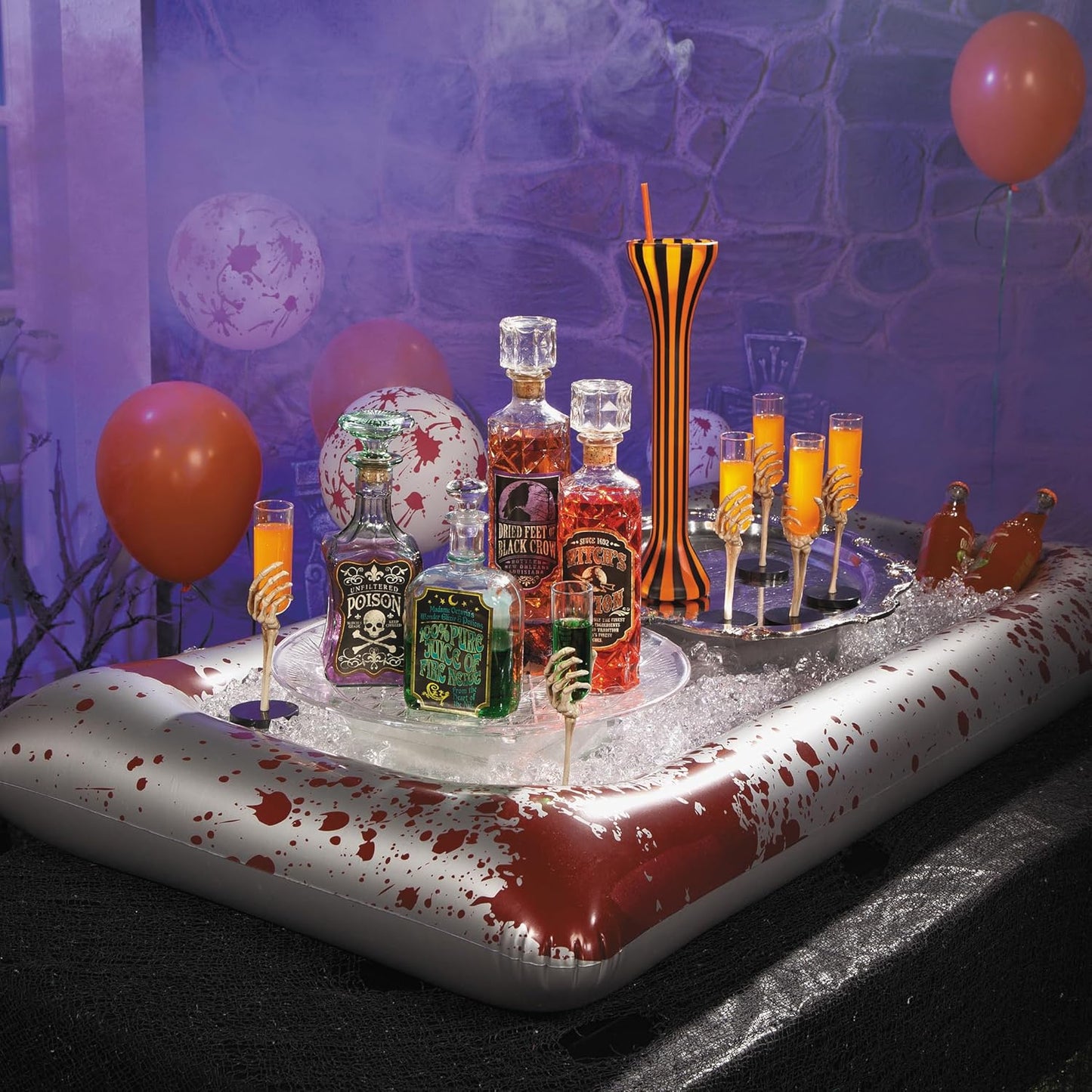 Fun Express Set of 12 Pieces Skeleton Hand Flute Glasses, Holds 2 oz, BPA Free Plastic, Halloween Party Decorations