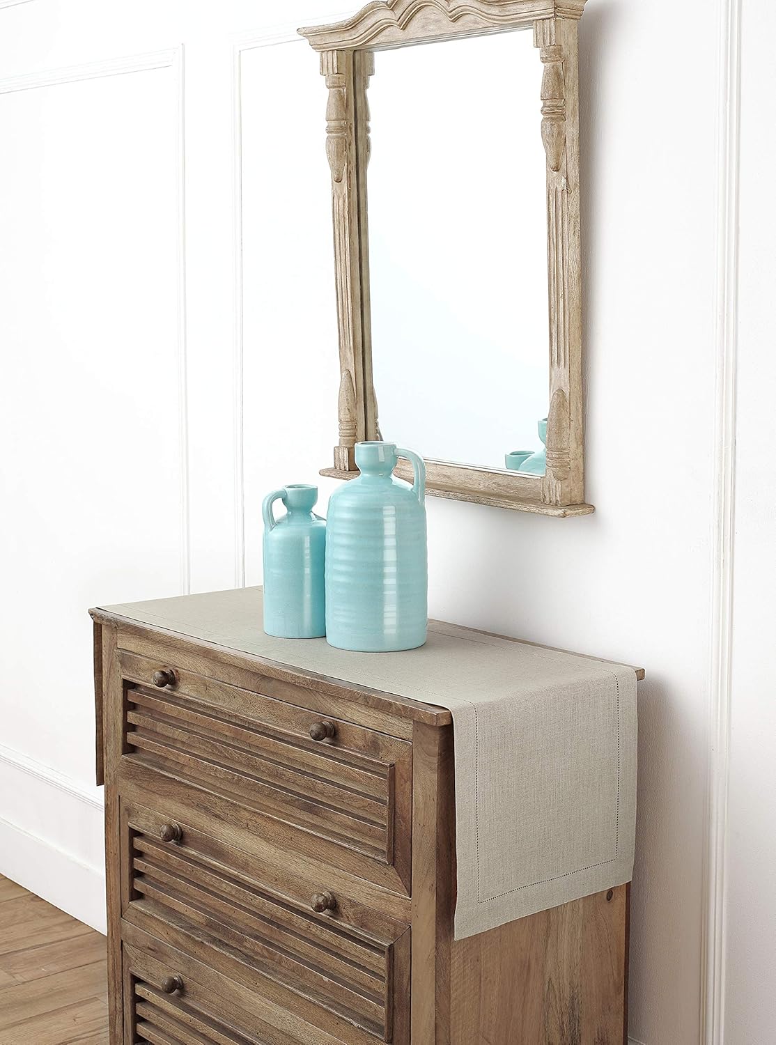 Solino Home Linen Natural Table Runner 36 Inches - Classic Hemstitch, 100% Pure Linen Coffee Table Runner 14 x 36 Inch Ideal for Dresser Tables - Fall, Autumn, Halloween, Thanksgiving