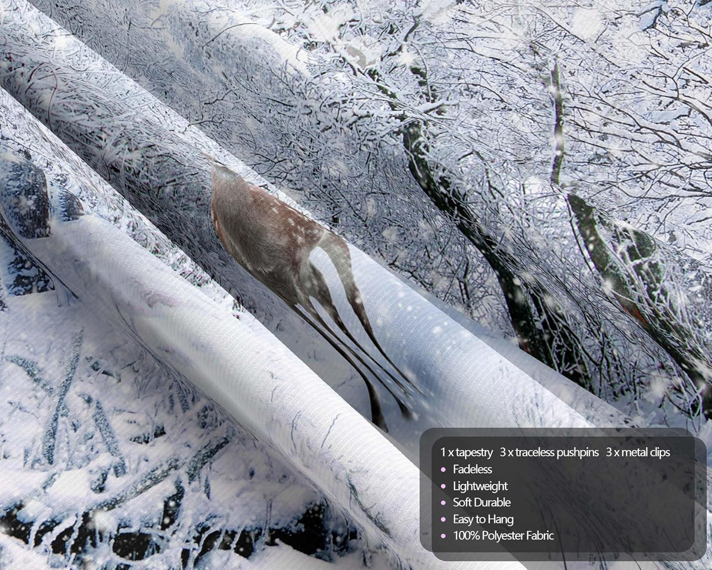 QGHOT Winter Tapestry Wall Hanging, Snow Scene Backdrop Winter Wonderland Wall Decor Snowy Forest Wall Art Nature Woodland Deer Tapestry for Bedroom Room Dorm Party Decoration, Extra Large