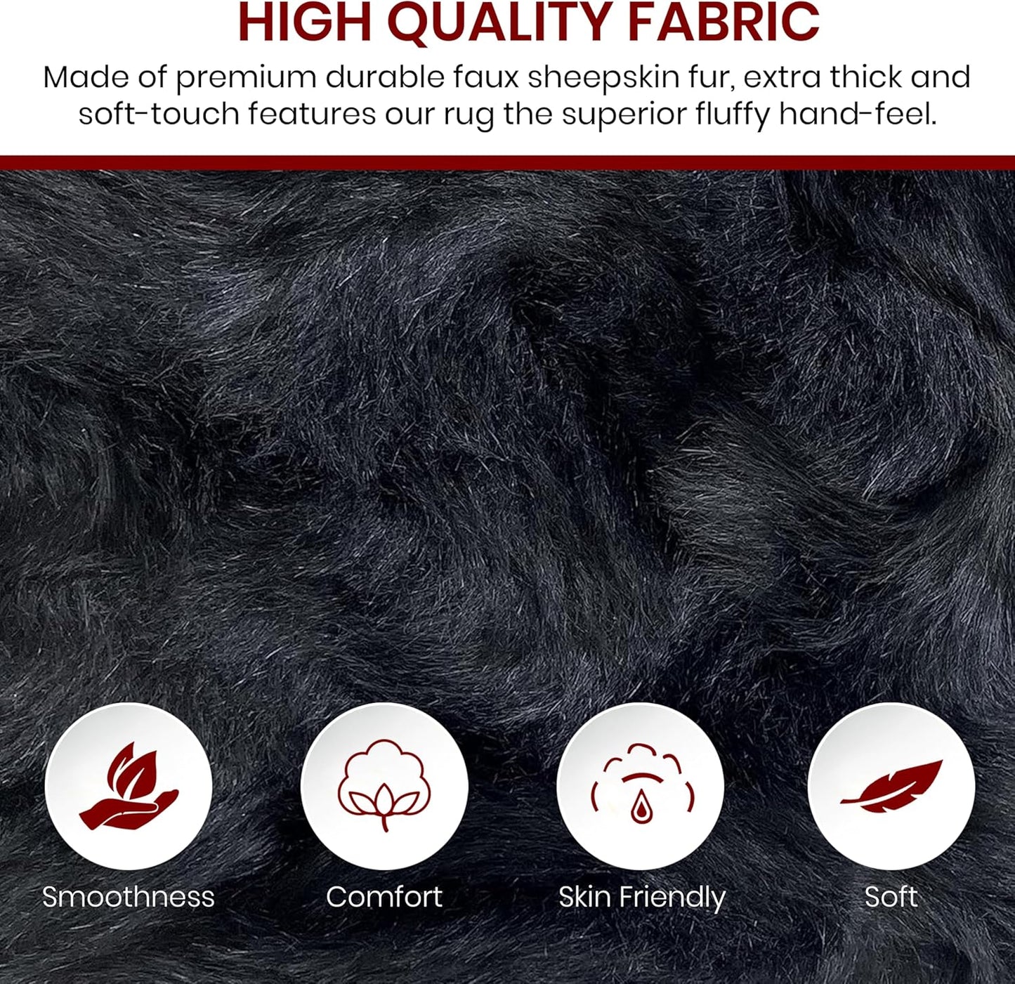 LAMBZY Faux Sheepskin Hypoallergenic Free Shape Silky Shag Rug, Luxury Shaggy Plush Carpet for Bedrooms Rugs Living Room Kids Rooms Sofa Floor Rugs (Single and a Half 2'x4', 60x120 cm Black)
