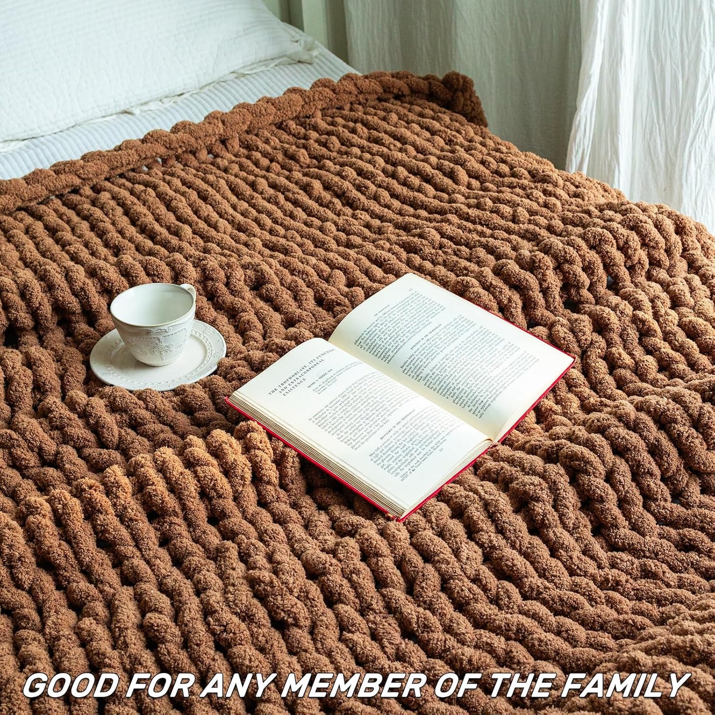 Chunky Knit Blanket - Luxury Soft Cozy 50 * 60 Throw Blanket,100% Woven Blanket Rope Knot Throw Blanket for Couch, Sofa, Home Decor, Gift - Machine Washable（Brown）