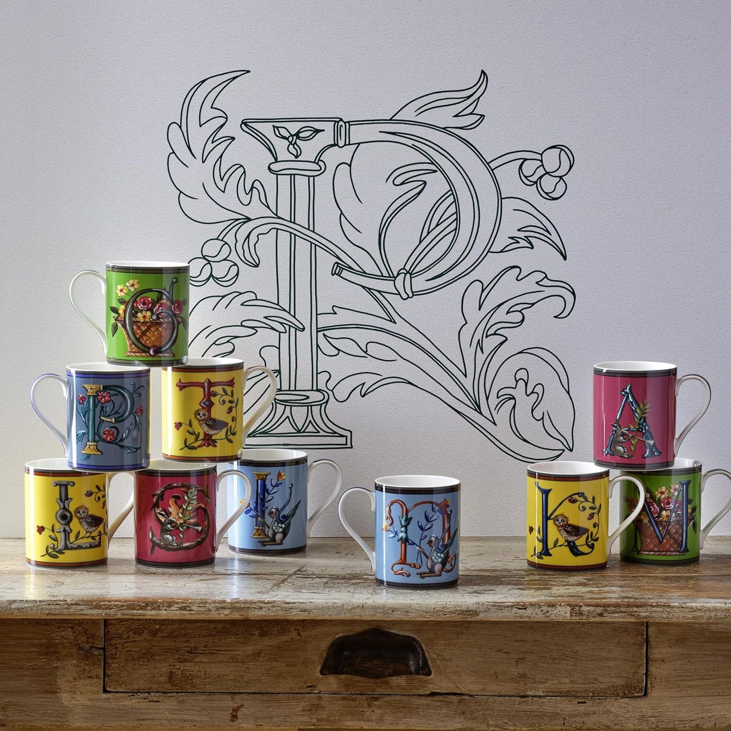 Spode Kit Kemp 12oz Mug, O Initial - Fine China Coffee Cup with Floral Alphabet Design, Custom Letter Mug for Unique Gift Giving - Personalized Kitchen Drinkware, Dishwasher Safe & Stylish