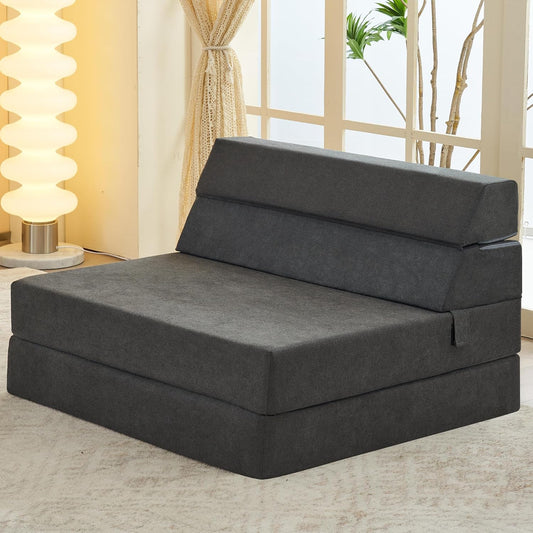 jela Foldable Sofa Bed Soft Foam Convertible Sleeper Chair Luxury Miss Fabric Fold Out Chair Bed Floor Couch with Back Support Floor Sofa for Living Room Bedroom (Twin,Dark Gray)